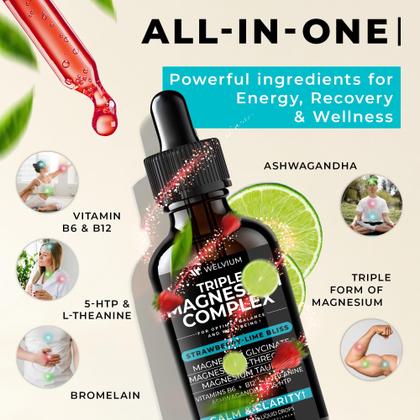 Imagem de Suplemento líquido WELVIUM Triple Magnesium 60 ml de morango e limão