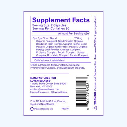 Imagem de Suplemento Love Wellness Bye Bye Bloat Digestive Enzymes 180 ct