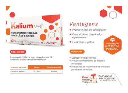 Suplemento Mineral Kalium Vet Avert P/ Cães e Gatos 30 Comprimidos Imagem de Suplemento Mineral Kalium Vet Avert P/ Cães e Gatos 30 Comprimidos