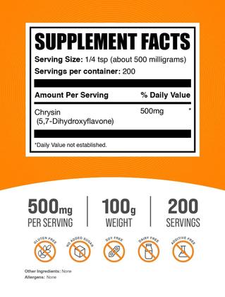 Imagem de Suplemento mineral Suplementos a granel Crisina em pó 100g 500mg