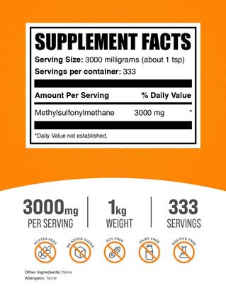 Imagem de Suplemento MSM em Pó - BulkSupplements.com - 1kg (2,2lb)