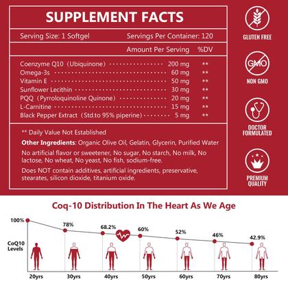 l carnitina pqq NATURE TARGET CoQ10-200mg with L-Carnitine & Omega-3s, High Absorption Coenzyme-Q10 with BioPerine, Supports Heart and Immune System, Cellular-Energy-Production, 120 Servings : Health & Household Suplemento Nature Target CoQ10 200mg