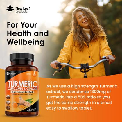 Imagem de Suplemento New Leaf Turmeric em comprimidos de 2600 mg com pimenta preta e gengibre
