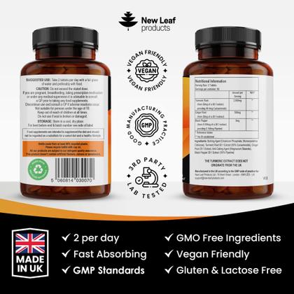 Imagem de Suplemento New Leaf Turmeric em comprimidos de 2600 mg com pimenta preta e gengibre