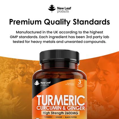 Imagem de Suplemento New Leaf Turmeric em comprimidos de 2600 mg com pimenta preta e gengibre