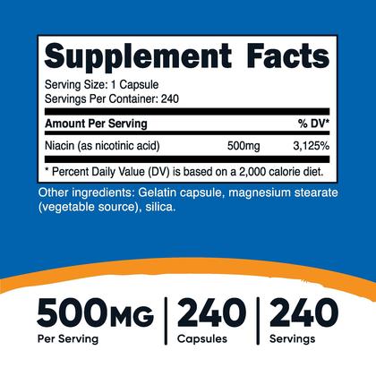 Imagem de Suplemento Nutricost Niacina (Vitamina B3) 500mg - 240 Cápsulas