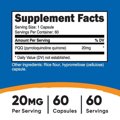 Imagem de Suplemento Nutricost PQQ (Pirroloquinolina Quinona) 20mg - 60 Cápsulas
