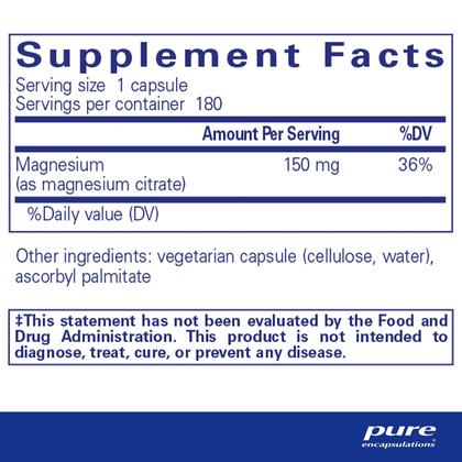 Imagem de Suplemento Pure Encapsulations Magnésio (Citrato) 180 Cápsulas