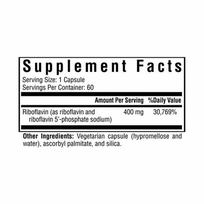 Imagem de Suplemento que busca saúde Riboflavina Vitamina B2 400 mg 60 cápsulas