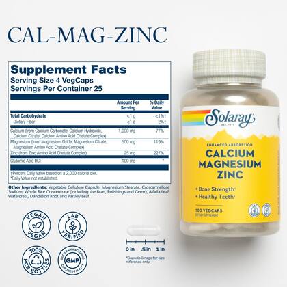 Imagem de Suplemento SOLARAY Cálcio Magnésio Zinco 1000mg/500mg