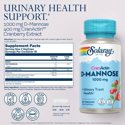 Imagem de Suplemento SOLARAY D-Mannose 1000 mg com CranActin Cranberry