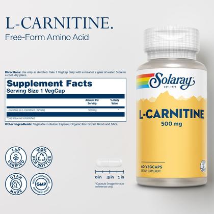 Imagem de Suplemento SOLARAY L-Carnitina 500 mg de aminoácido de forma livre