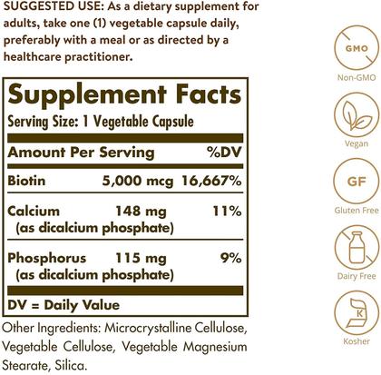 Imagem de Suplemento Solgar Biotina 5000mcg apoia a saúde da pele 180 ct