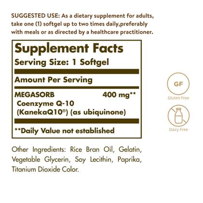 Imagem de Suplemento Solgar Megasorb CoQ10 400mg - 60 Cápsulas