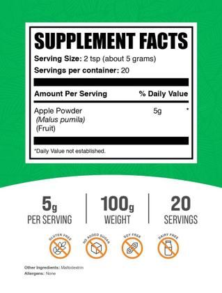 Imagem de Suplementos a granel de maçã em pó 100g Suplemento de fibra