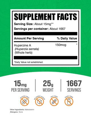Imagem de Suplementos a granel em pó de Huperzine A 15 mg 25 g sem glúten