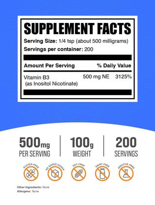 Imagem de Suplementos vitamínicos a granel Niacina em pó sem descarga 100g