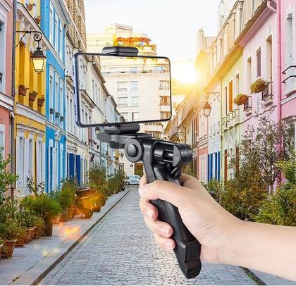 Imagem de Suporte 2 Em 1 Mini Tripé Mesa Steadicam + Kit Lentes Olho Peixe Angular Celular Vídeos Gravação