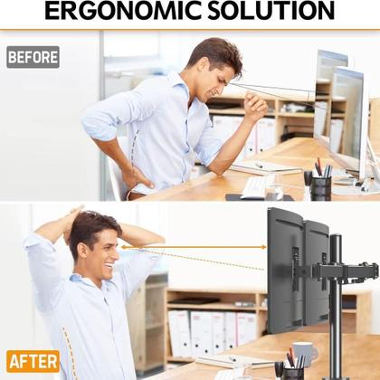 Imagem de Suporte 2 monitor duplo braco articulado 10 a 32 polegadas mesa giratorio bancada profissional