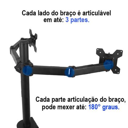 Imagem de Suporte 2 Monitores Tv Aço Mesa Articulado Vesa Ajustável