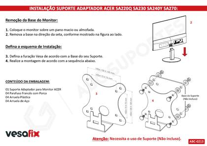 Imagem de Suporte Adaptador para Monitor Acer Sem Furação Vesa  SA220Q SA230 SA240Y SA270