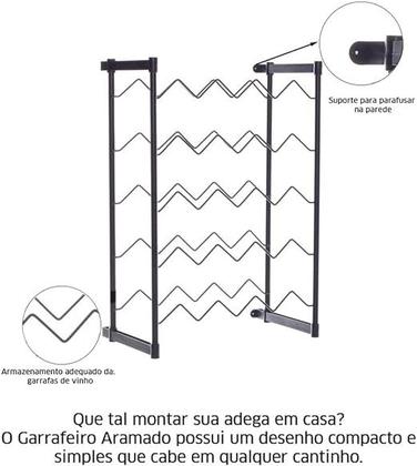 Imagem de Suporte Adega 20 Garrafas Aramado Preto Metaltru
