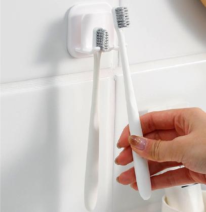 Imagem de Suporte Adesivo Porta 2 Escova de Dente Organizador Banheiro