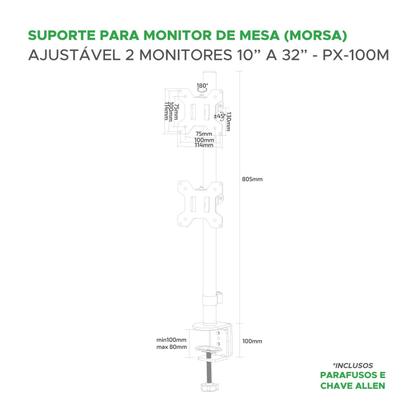 Imagem de Suporte Ajustável para 2 Monitores Com Morsa De 10" Até 32"