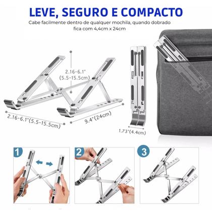 Imagem de Suporte Alumínio Portátil Dobrável Ergonômico para Macbook Air ou Macbook Pro