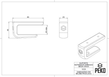 Imagem de Suporte Apoio Fixar Notebook Laptop 25mm Embaixo Da Mesa