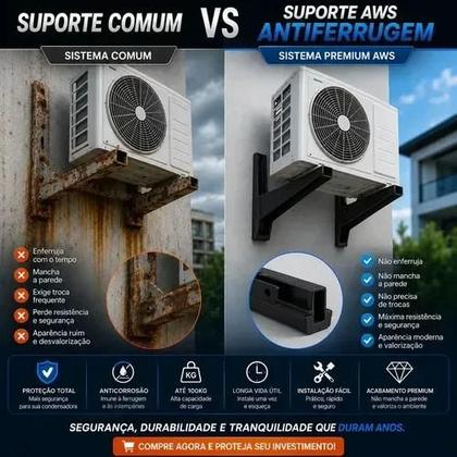 Imagem de Suporte Ar Condicionado Split Universal Reforçado Parede 7.000 a 12.000 BTUs Aço Alta Resistência Par Completo