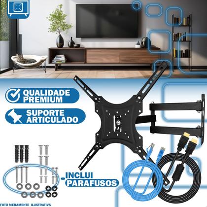 Imagem de Suporte Articulado 1455” + Cabo HDMI 1.5m + Cabo Rede RJ45 Azul 3m Kit Completo