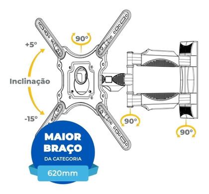Imagem de SUPORTE ARTICULADO DE 4 MOVIMENTOS PARA TVS LCD, LED,SMART TV 26 ATE 65 Com Braço de 62cm