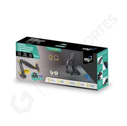Imagem de Suporte Articulado de Mesa com Pistão a Gás COM CABO USB para Monitores de 17 à 35 Polegadas 5ª Geração - ELG F90USB
