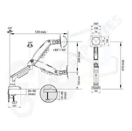 Imagem de Suporte Articulado de Mesa com Pistão a Gás COM CABO USB para Monitores de 17 à 35 Polegadas 5ª Geração - ELG F90USB