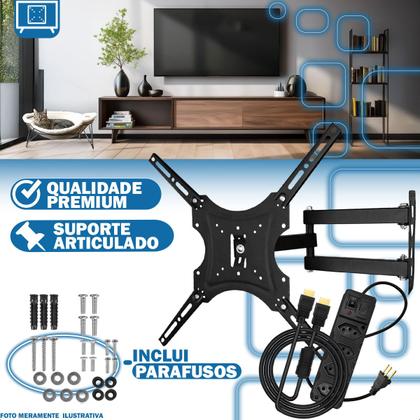 Imagem de Suporte Articulado de Parede 1455”+ Cabo HDMI 1.5m + Filtro de Linha 4 Tomadas Tripolar