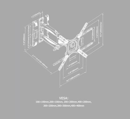 Imagem de Suporte Articulado p/ Smart TV Samsung, Sony, TCL,LCD,OLED,QLED 32"-55",Braço 180º,Inclinação +5/-8º