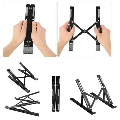 Imagem de Suporte articulado para notebook tablet ergonomico base ajustavel dobravel antiderrapante mesa escritorio preto