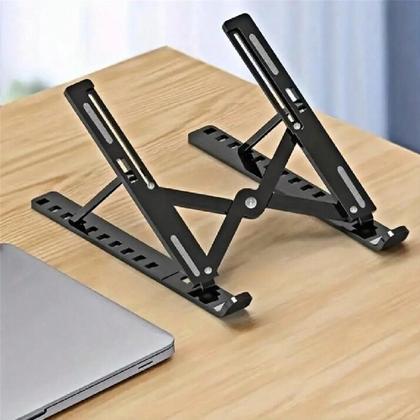 Imagem de Suporte articulado para notebook tablet ergonomico base ajustavel dobravel antiderrapante mesa escritorio preto