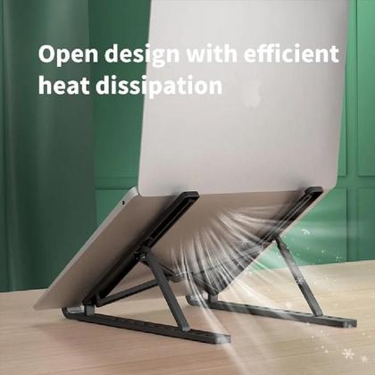 Imagem de Suporte articulado para notebook tablet ergonomico base ajustavel dobravel antiderrapante mesa escritorio preto