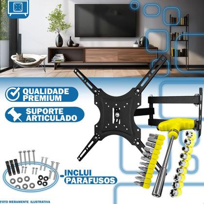 Imagem de Suporte Articulado Para TV 14 a 55 Parede Led Plasma + Jogo Ferramentas 24 Peças Chaves Tipo T