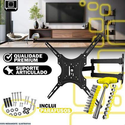 Imagem de Suporte Articulado para TV 14 a 55 Polegadas LED LCD Plasma incluso Jogo de 24 Peças Chaves Tipo T
