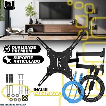 Imagem de Suporte Articulado para TV 14 a 55 Polegadas LED LCD Universal com Cabo HDMI 2m Full HD e Cabo de Rede RJ45 3m Incluso