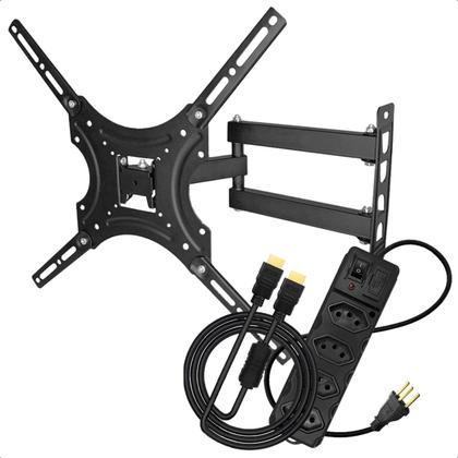 Imagem de Suporte Articulado para TV 32 a 55 Polegadas Braço Longo Retrátil com Cabo HDMI e Extensão 4 Tomadas