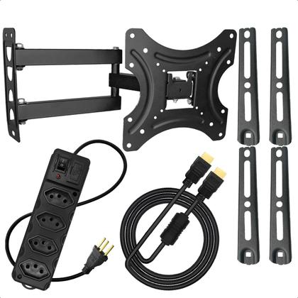 Imagem de Suporte Articulado para TV 32 a 55 Polegadas Braço Longo Retrátil com Cabo HDMI e Extensão 4 Tomadas