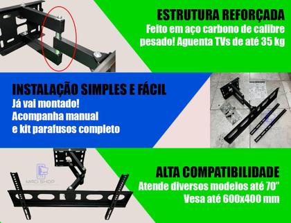 Imagem de Suporte Articulado Para Tv 32 a 70 Lcd Led Plasma Samsung LG Universal de Parede 32 40 42 43 50 55 58 60 65 70 Polegadas