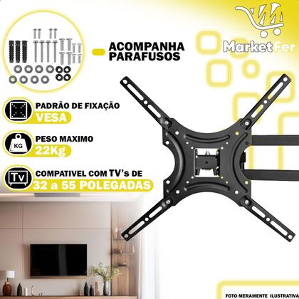 Imagem de Suporte Articulado TV 32 55 Polegadas Retrátil Braço Longo Inclinável Ajustável