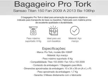 Imagem de Suporte Bagageiro Aço Maciço Titan Fan 125 150 2009 / 2013 Cromado Suporta Até 6Kg
