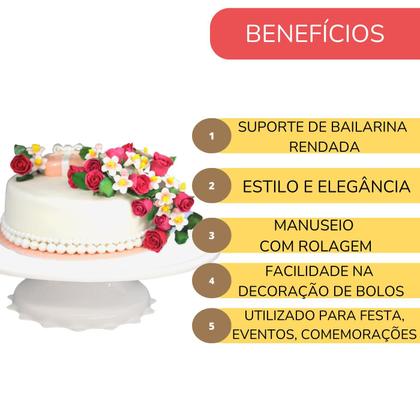 Imagem de Suporte Bailarina Giratório Rendada Bolo Sobremesa kit 3 pçs