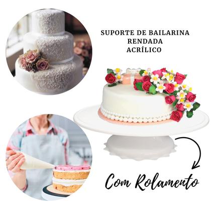 Imagem de Suporte Bailarina Giratório Rendada Bolo Sobremesa kit 3 pçs
